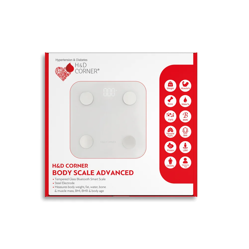 H&D Corner Body Scale Advanced Body Fat Scale With Glass White 1 piece