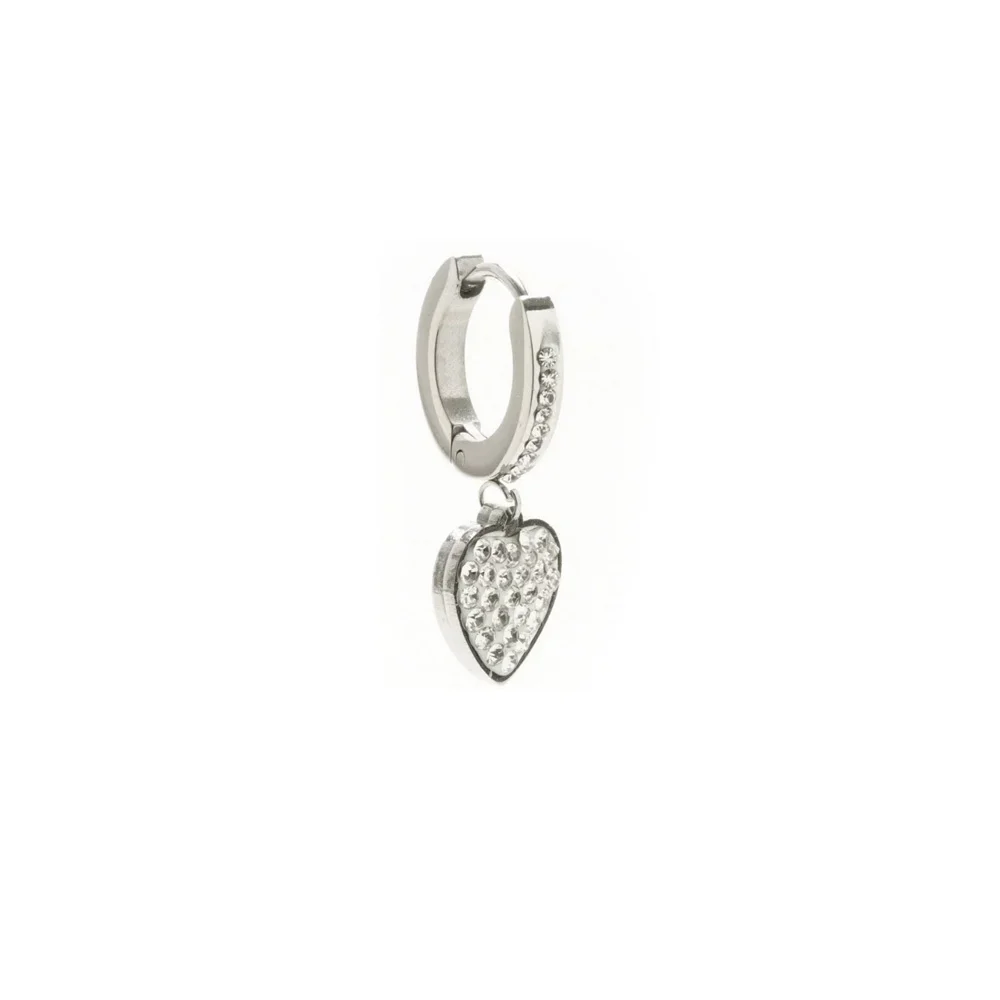 InoPlus Borghetti Pharma Hoop Acciaio Cuore Strass 0822 Hypoallergenic Hoop Earrings Silver With Hearts 1 pair