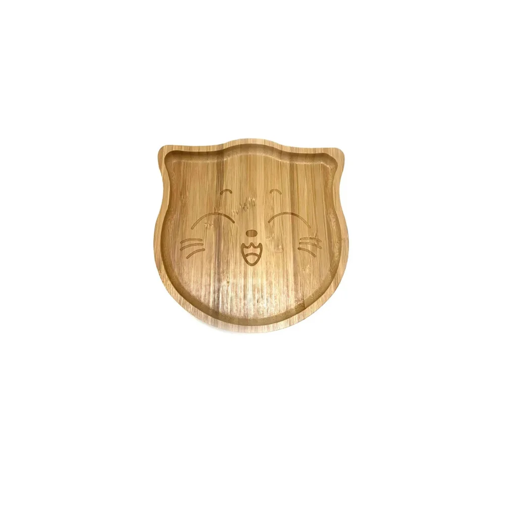 Ola Bamboo Kids Plate With Succion Base Cat Παιδικό Ξύλινο Πιάτο Γάτα 1 τεμάχιο