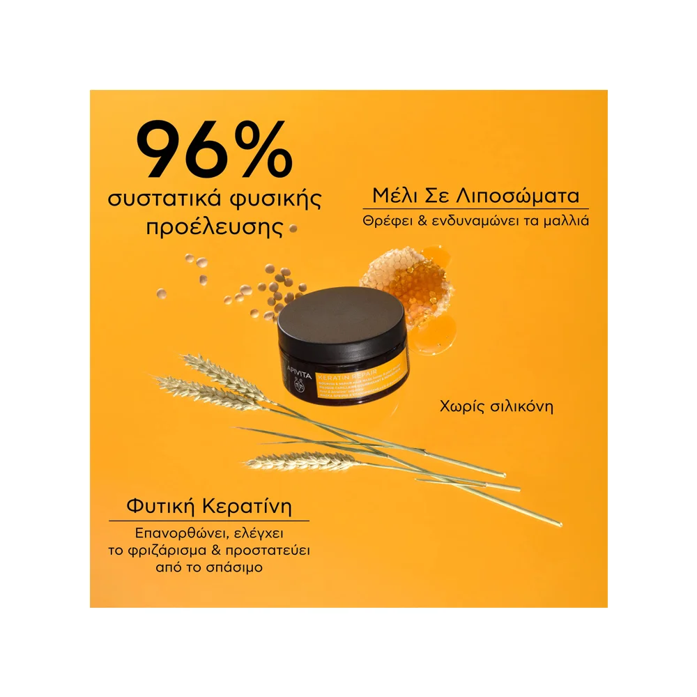 Apivita Keratin Repair Nourish & Repair Hair Mask Μάσκα Θρέψης & Επανόρθωσης Με Μέλι & Φυτική Κερατίνη Για Ξηρά Μαλλιά 200ml