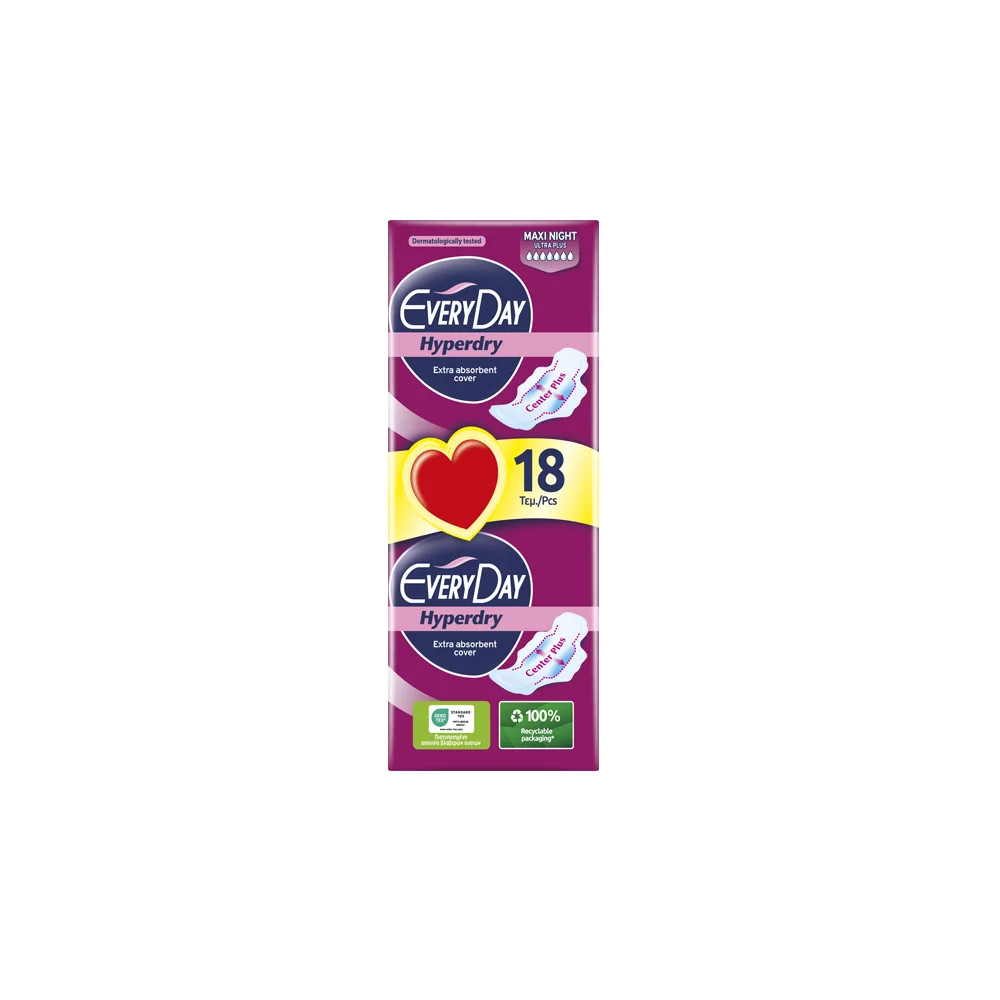 ΜΕΓΑ Every Day Hyperdry Maxi Night Ultra Plus Σερβιέτες 18 τεμάχια