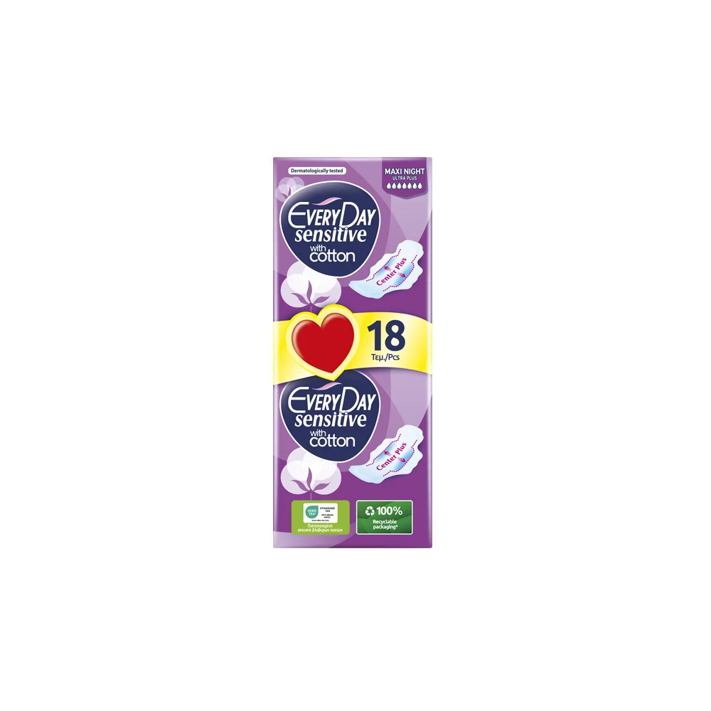 MEGA EveryDay Sensitive With Cotton Maxi Night Ultra Plus Σερβιέτες 18 τεμάχια