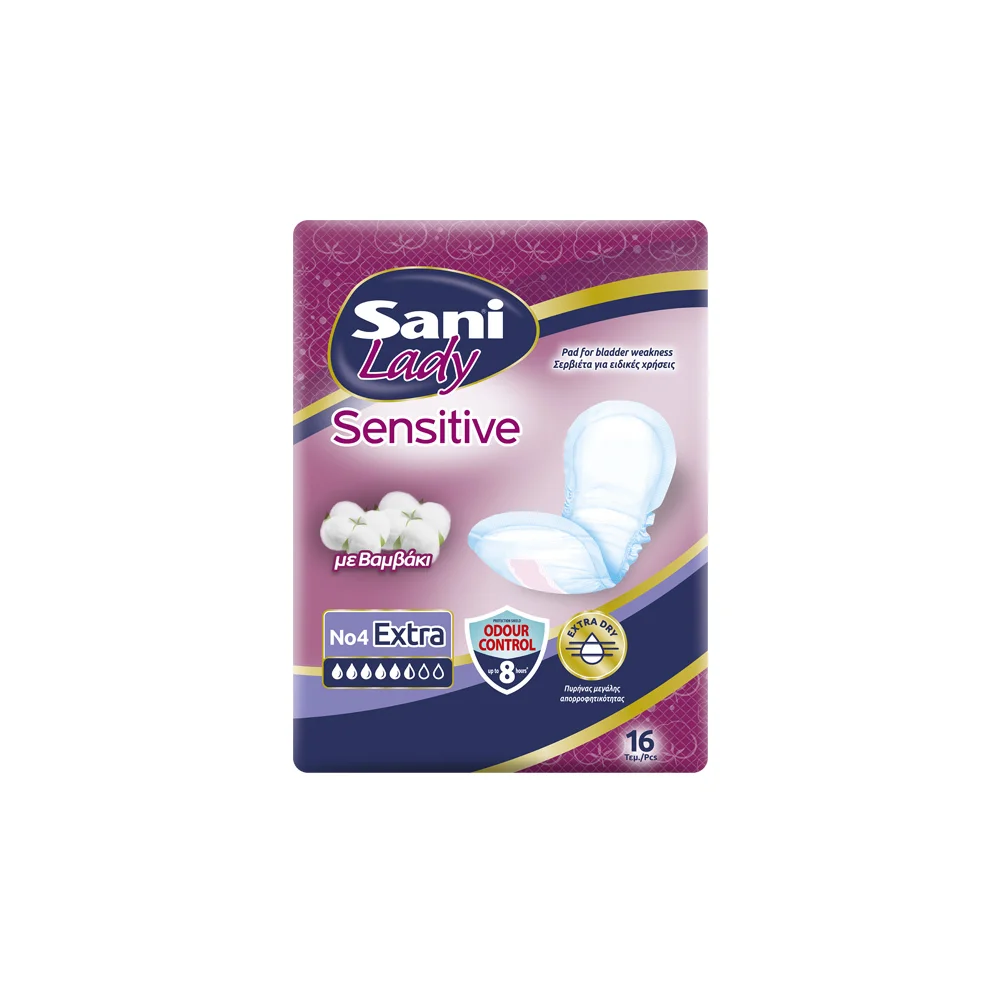 Sani Sensitive Lady Extra Σερβιέτες Ακράτειας Με Βαμβάκι No.4 16 τεμάχια