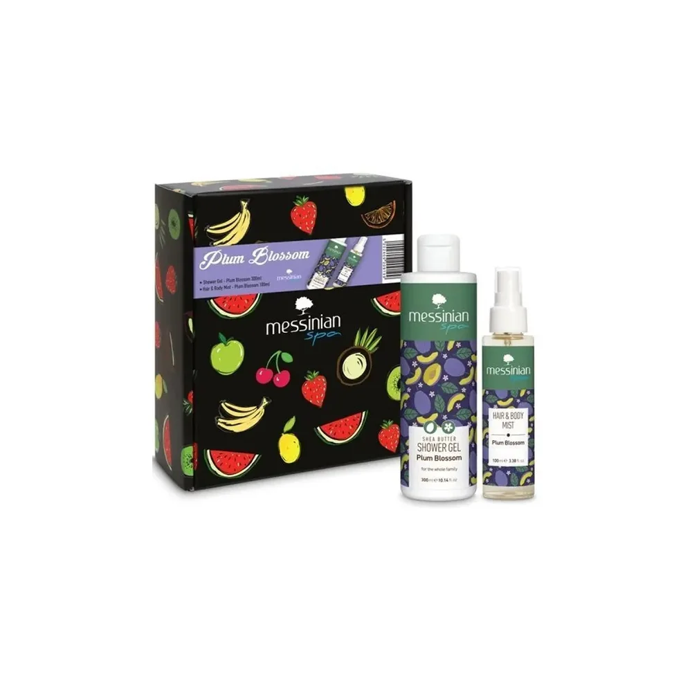 Messinian Spa Promo Beauty Box Plum Blossom Shower Gel 300ml & Hair & Body Mist 100ml