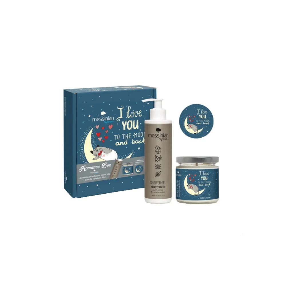 Messinian Spa Promo Romance Box Massage Candle Salted Caramel 160gr & Shower Gel Spicy Vanilla 300ml