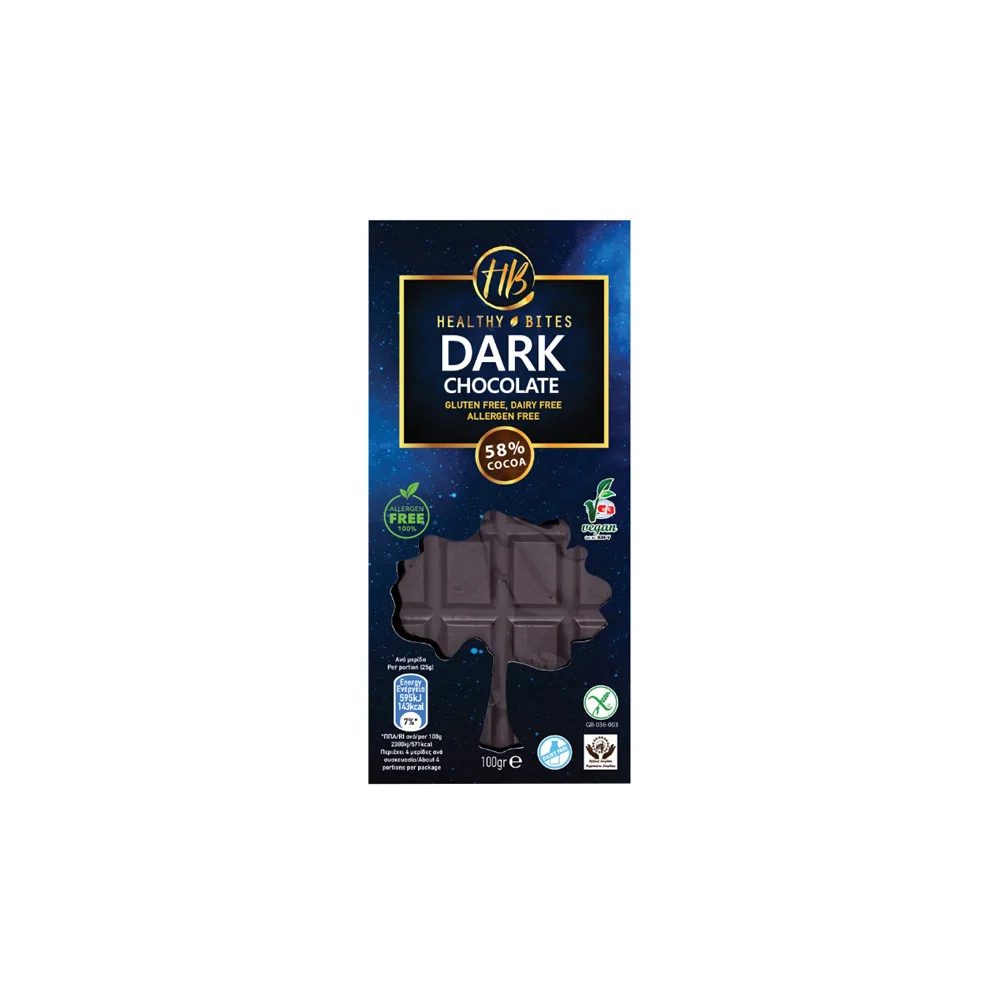 Healthy Bites DARK Chocolate Vegan With 58% Cocoa 100gr