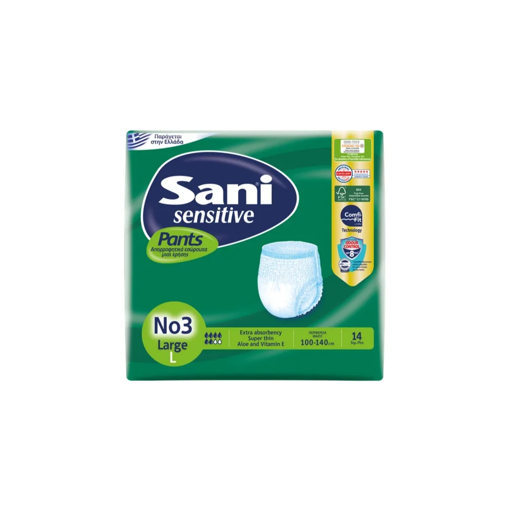 Sani Sensitive Pants Ελαστικό Εσώρουχο Ακράτειας No.3 Large 14 τεμάχια