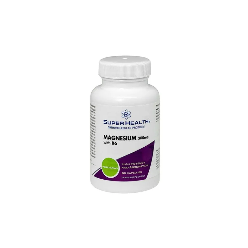 Super Health Magnesium 300mg Συμπλήρωμα Διατροφής Με Μαγνήσιο Και Βιταμίνη Β6 Για Την Υποστήριξη Του Νευρικού & Μυϊκού Συστήματος 60 κάψουλες