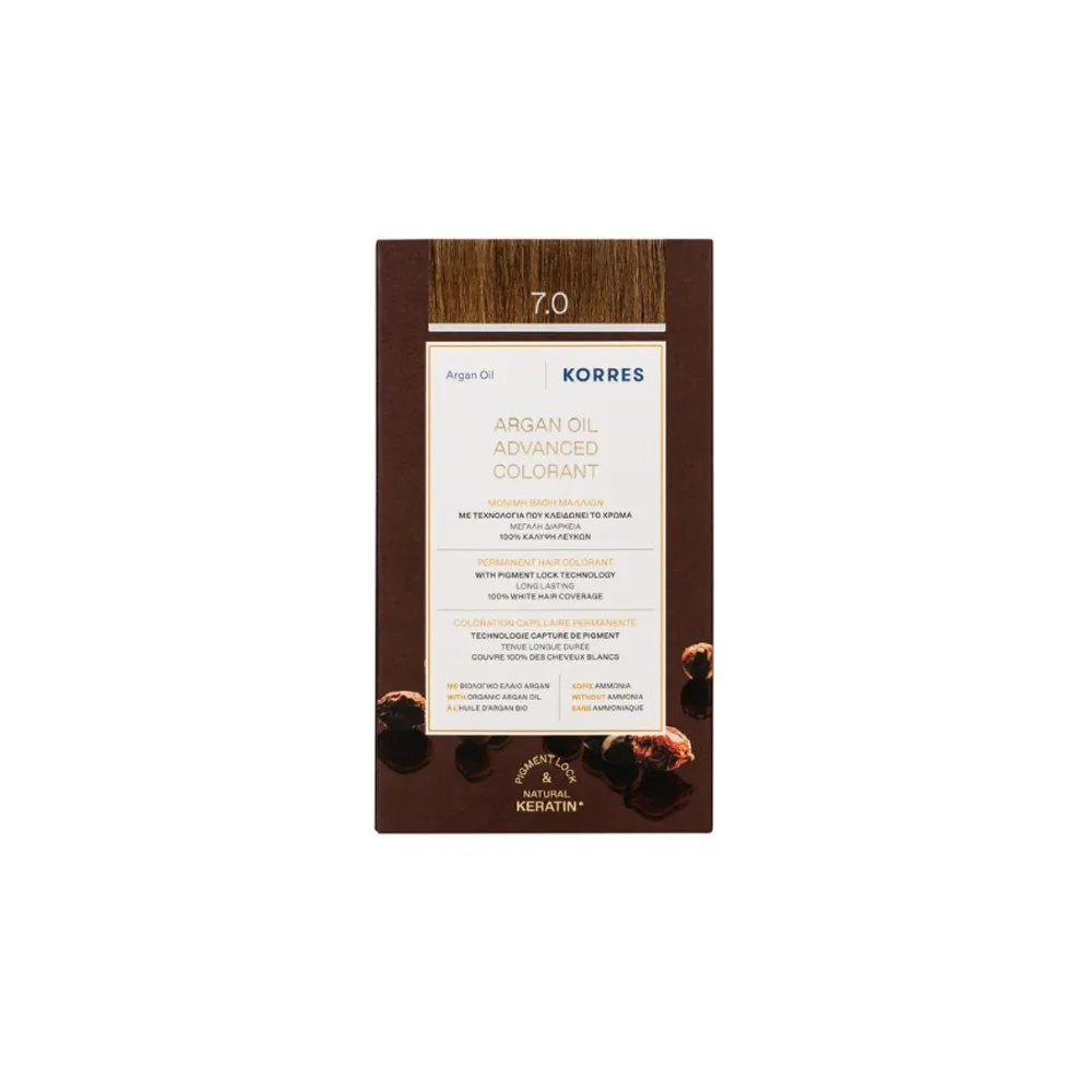 Korres Argan Oil Advanced Colorant 7.0 Ξανθό Βαφή Μαλλιών 1 τεμάχιο