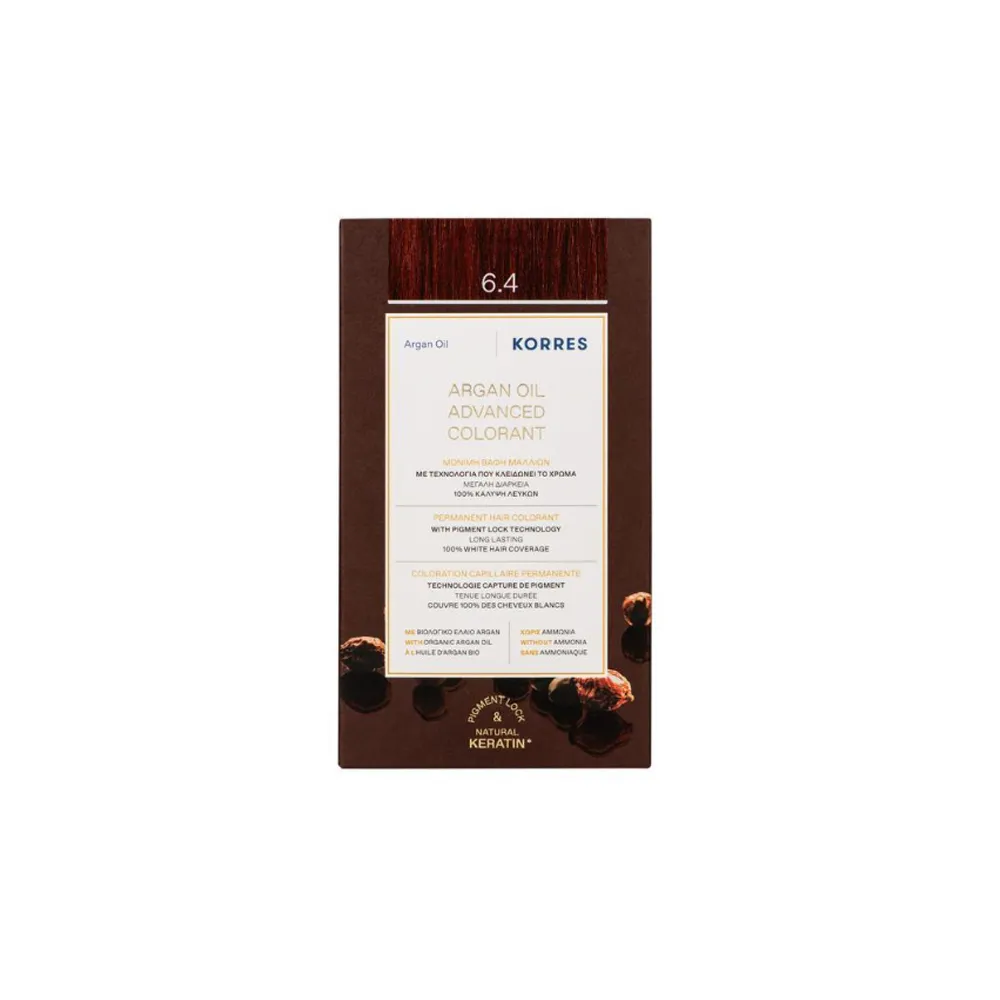 Korres Argan Oil Advanced Colorant 6.4 Ξανθό Σκούρο Χάλκινο Βαφή Μαλλιών 1 τεμάχιο