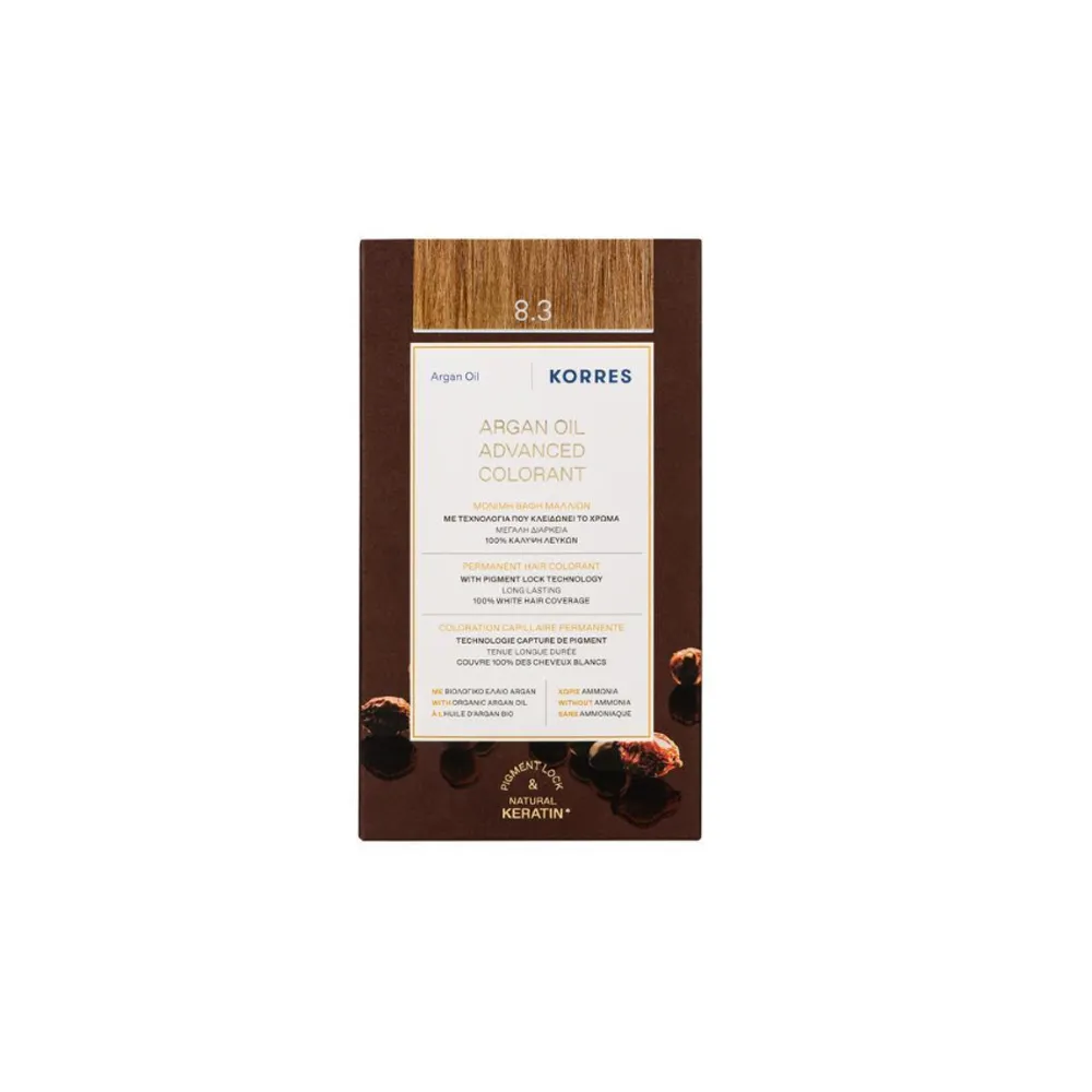 Korres Argan Oil Advanced Colorant 8.3 Ξανθό Ανοιχτό Μελί Βαφή Μαλλιών 1 τεμάχιο