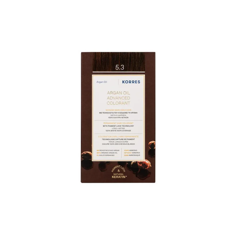 Korres Argan Oil Advanced Colorant 5.3 Καστανό Ανοιχτό Μελί Βαφή Μαλλιών 1 τεμάχιο