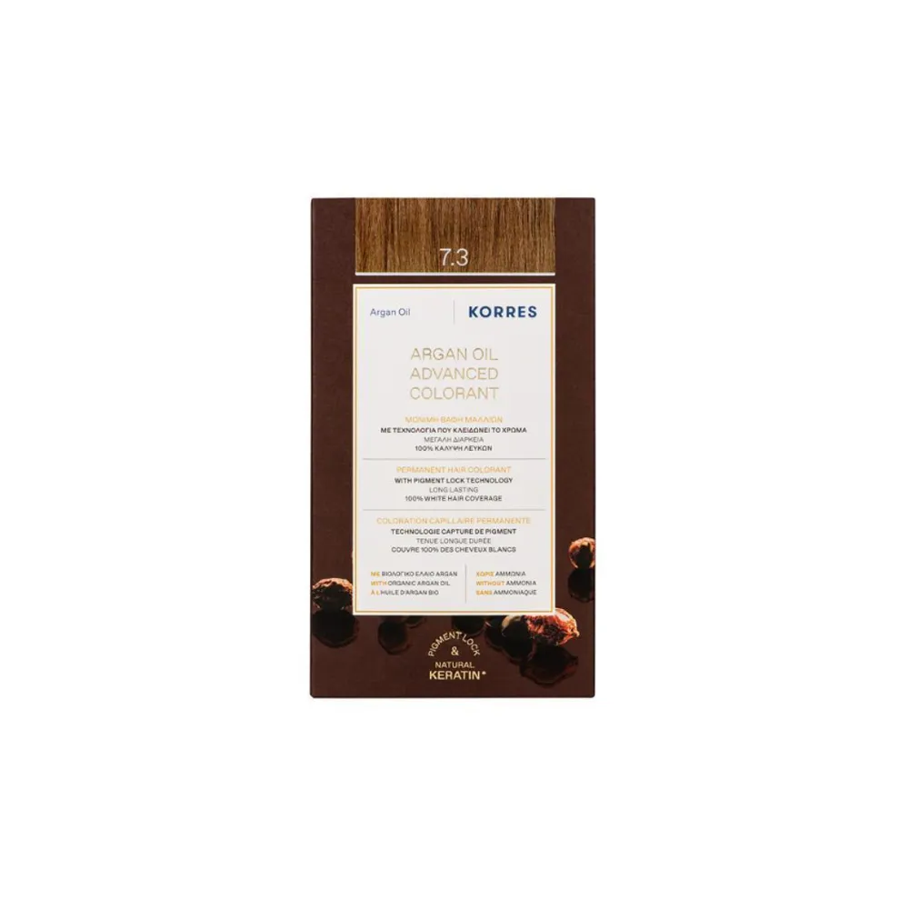 Korres Argan Oil Advanced Colorant 7.3 Ξανθό Χρυσό Μελί Βαφή Μαλλιών 1 τεμάχιο