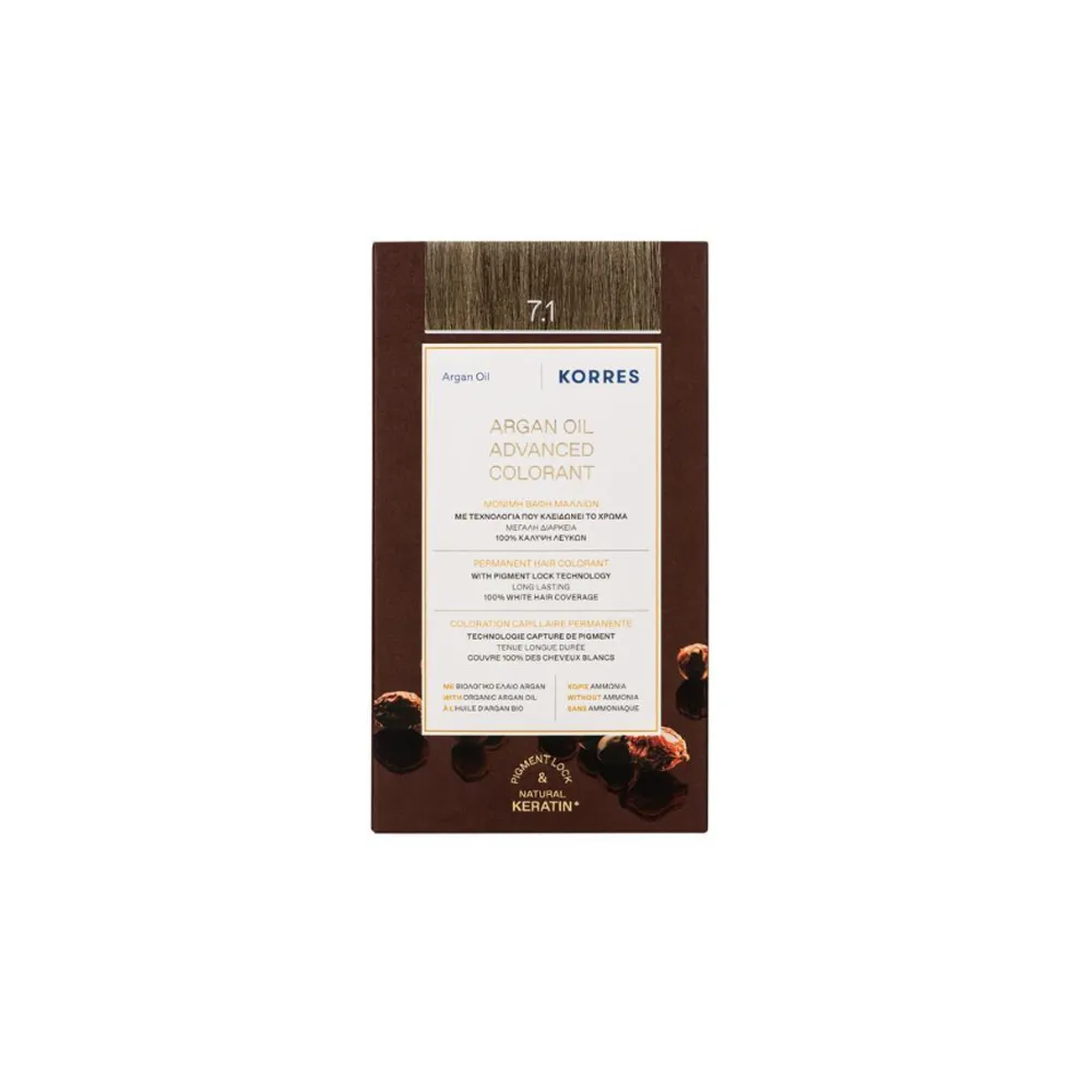 Korres Argan Oil Advanced Colorant 7.1 Ξανθό Σαντρέ Βαφή Μαλλιών 1 τεμάχιο