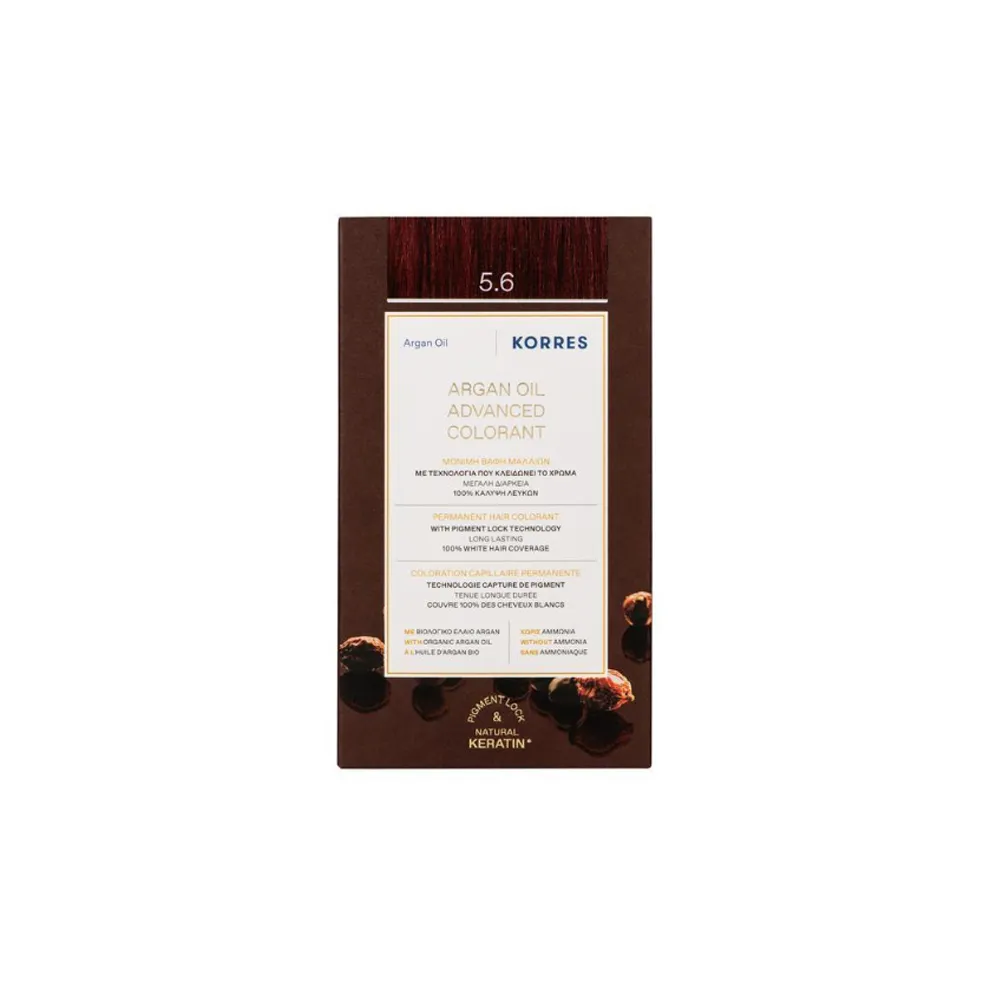 Korres Argan Oil Advanced Colorant 5.6 Καστανό Ανοιχτό Κόκκινο Βαφή Μαλλιών 1 τεμάχιο