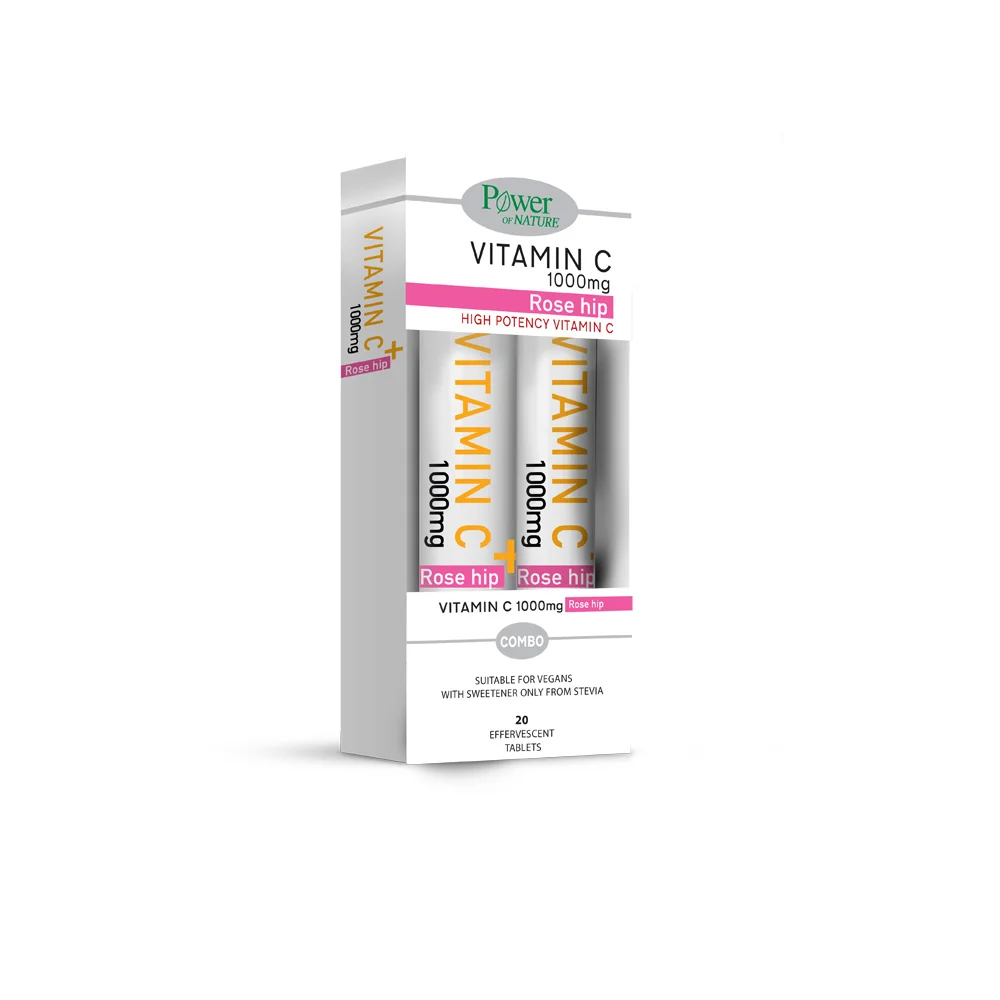 Power Health Promo (1+1 Δώρο) High Potency Vitamin C 1000mg Rose Hip Συμπλήρωμα Διατροφής Για Αντιοξειδωτική Προστασία & Ενίσχυση Του Ανοσοποιητικού Συστήματος 2x20 αναβράζουσες ταμπλέτες