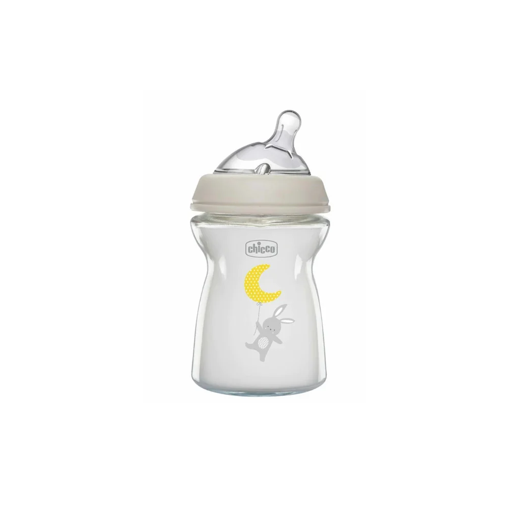 Chicco Natural Feeling Γυάλινο Μπιμπερό Με Θηλή Σιλικόνης Για 0+ Μηνών 250ml