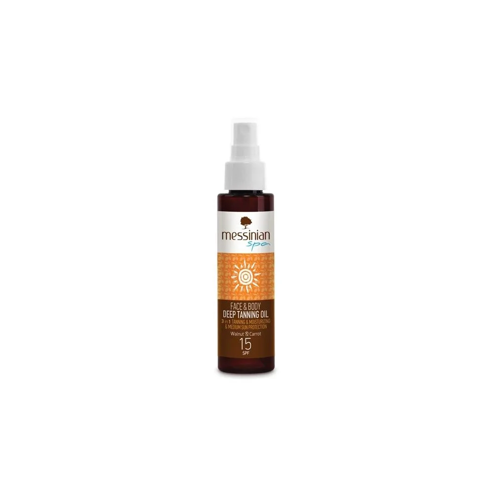 Messinian Spa Face & Body Deep Tanning Oil Walnut & Carrot SPF15 100ml