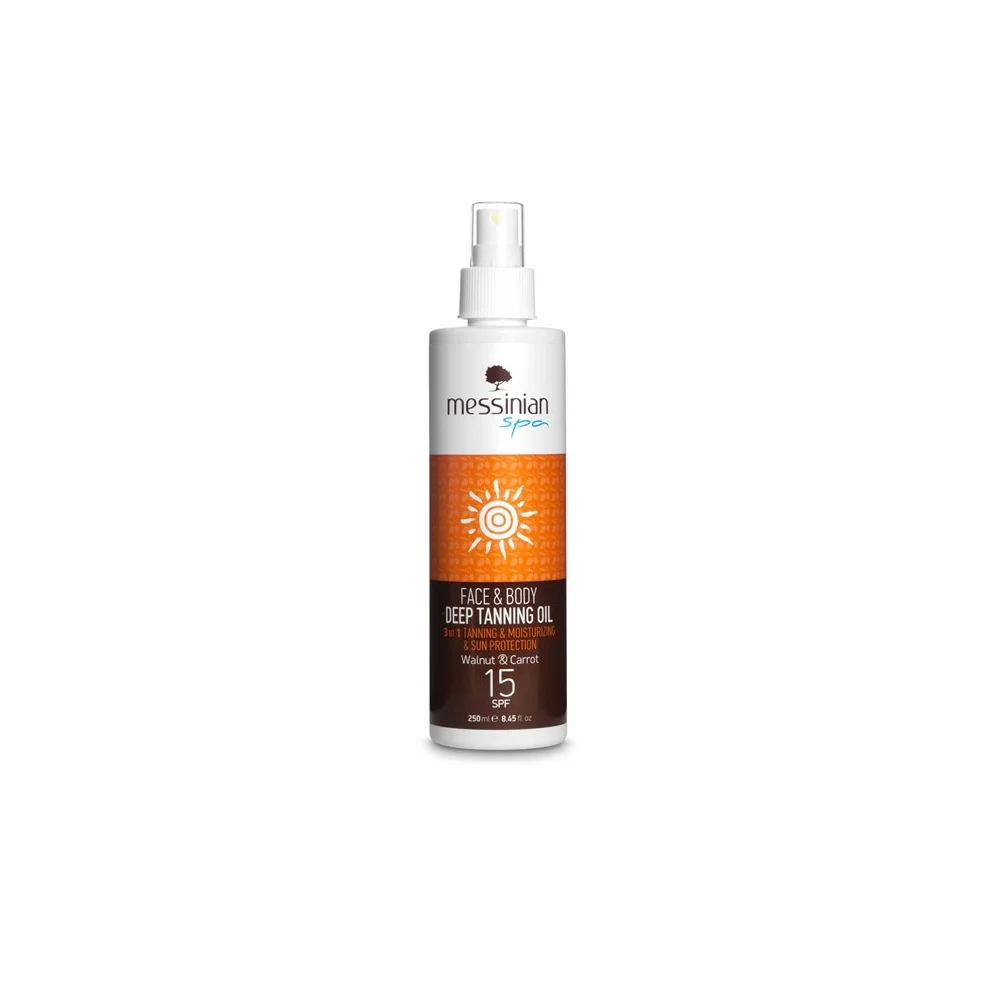 Messinian Spa Face & Body Deep Tanning Oil Walnut & Carrot SPF15 250ml