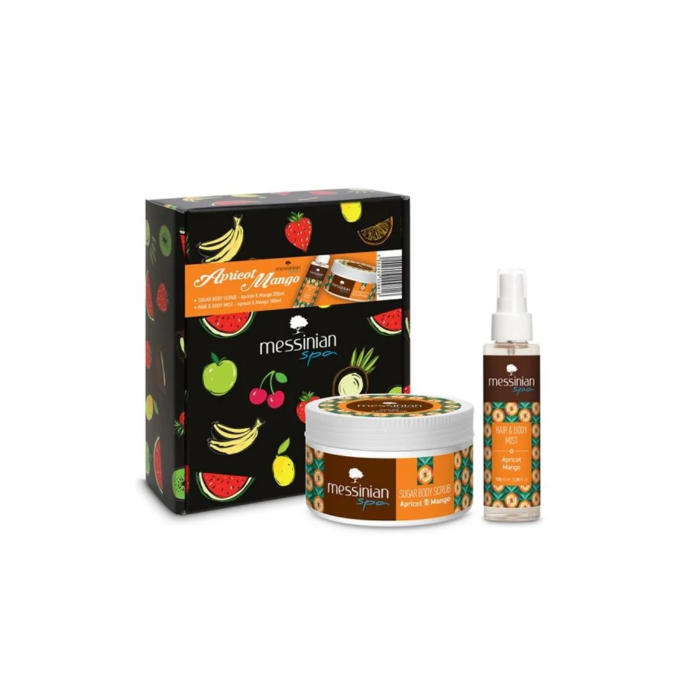 Messinian Spa Promo Apricot Mango Sugar Body Scrub 250ml & Hair & Body Mist 100ml