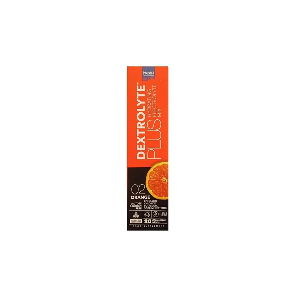 InterMed Dextrolyte Plus Hydrating Electrolyte Mix Orange Flavor Συμπλήρωμα Διατροφής Με Μείγμα Ηλεκτρολυτών 20 αναβράζοντα δισκία