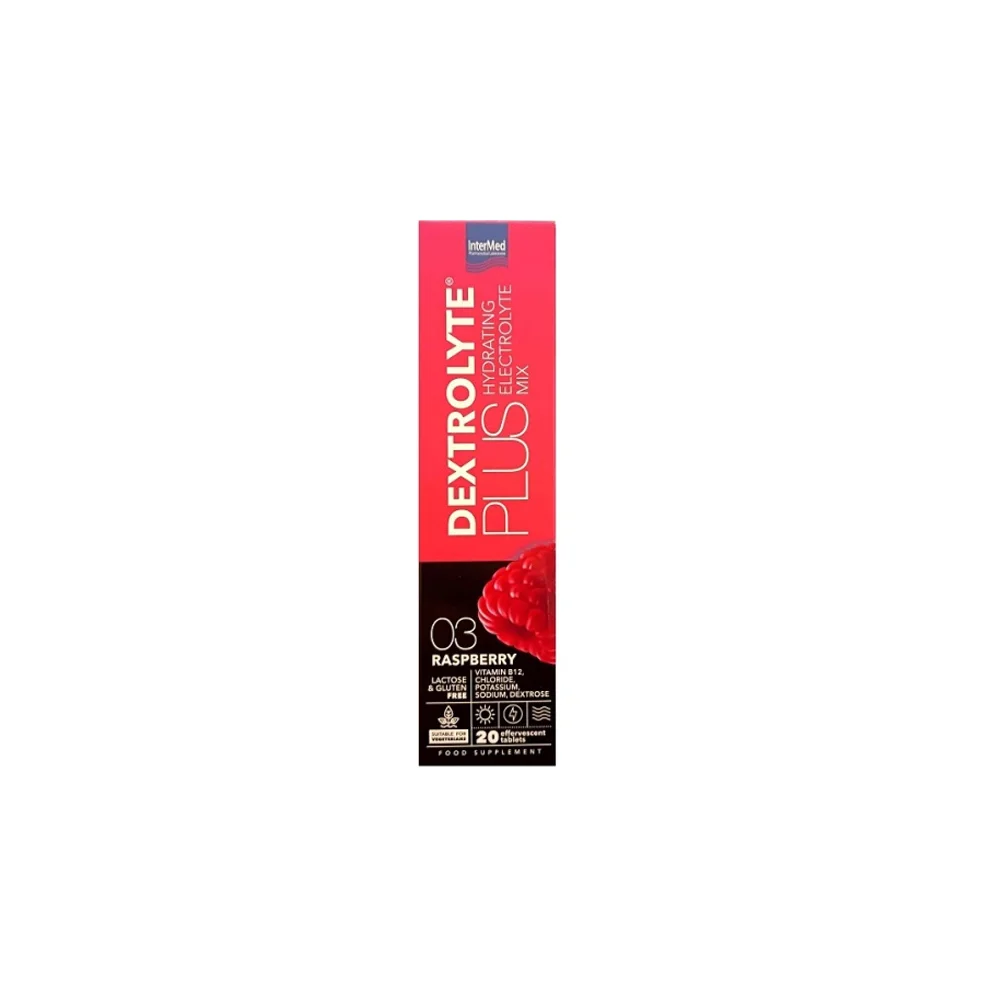 InterMed Dextrolyte Plus Hydrating Electrolyte Mix Raspberry Συμπλήρωμα Διατροφής Με Μείγμα Ηλεκτρολυτών 20 αναβράζοντα δισκία