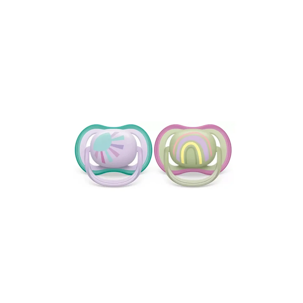 Philips Avent Ultra Air Orthodontic Silicone Pacifier Sun Purple Purple Rainbow 0-6m 2 pieces
