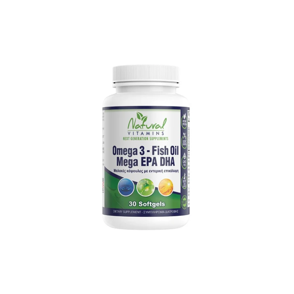 Natural Vitamins Omega 3 Fish Oil Mega EPA DHA 30 softgels