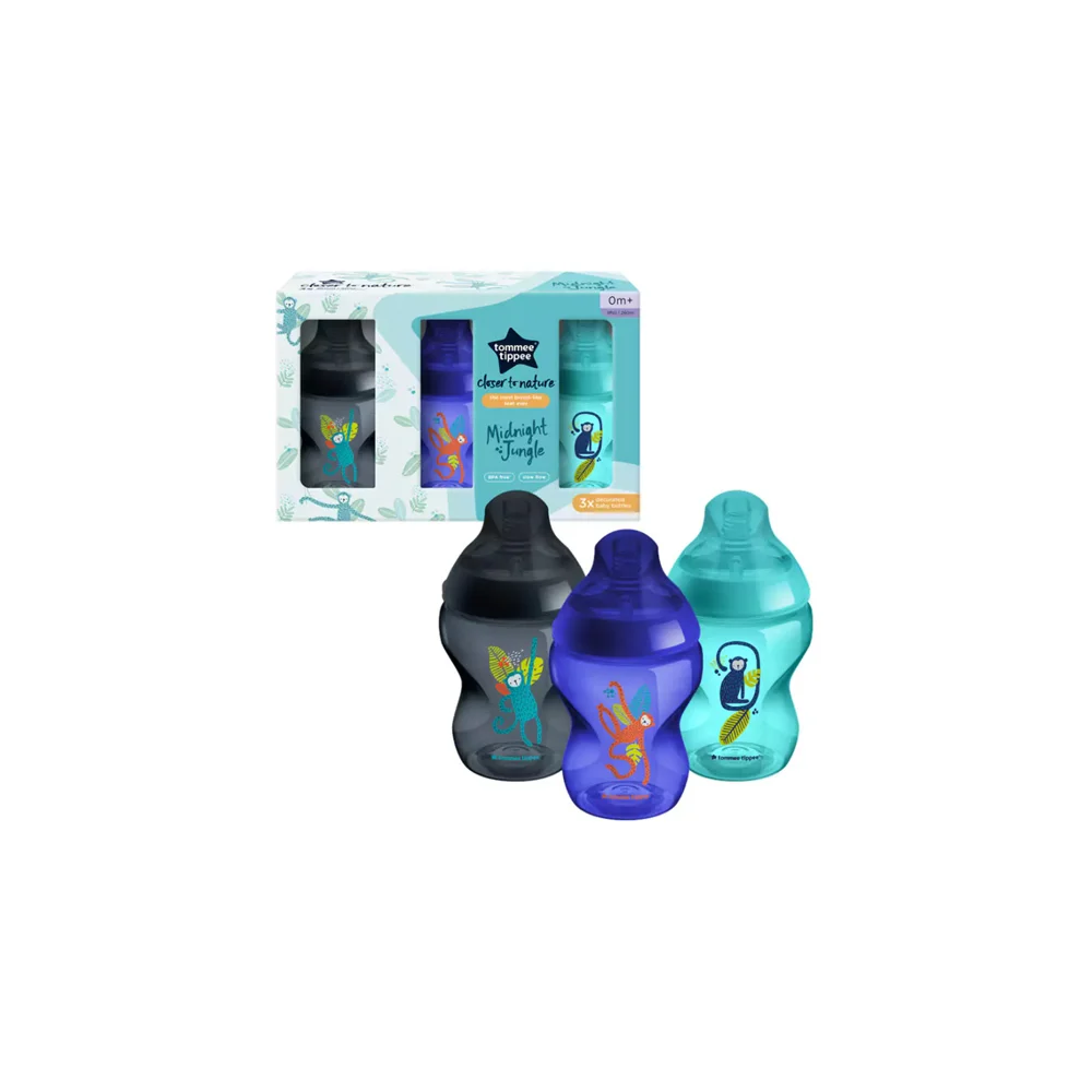 Tommee Tippee Closer To Nature Decorated Baby Bottles Slow Flow 0m+ 3x260ml