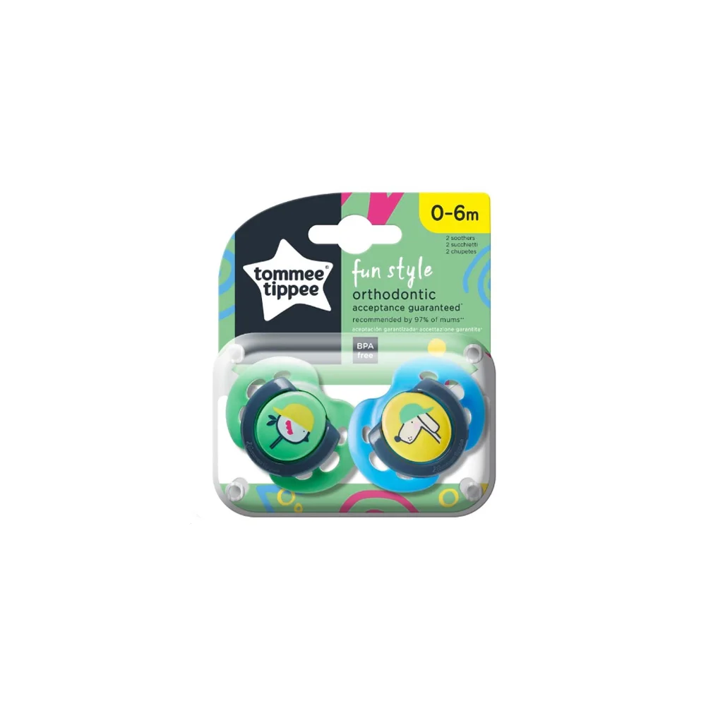 Tommee Tippee Fun Style Orthodontic Silicone Pacifiers 0-6m Green 2 pieces 
