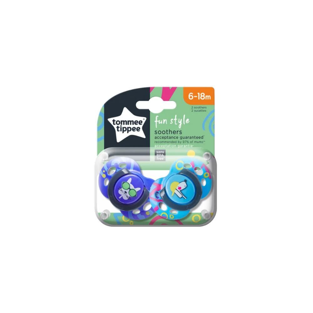 Tommee Tippee Fun Style Orthodontic Silicone Soother 6-18m 2 pieces