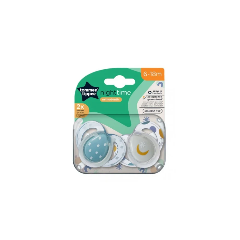 Tommee Tippee Orthodontic Night Time Silicone Pacifiers 6-18m 2 pieces