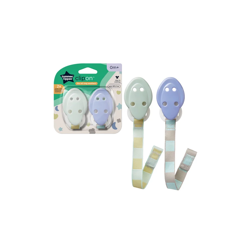 Tommee Tippee Clip On Pacifier Clip 0m+ 2 pieces