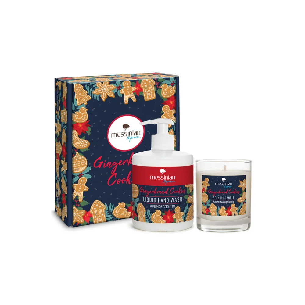 Messinian Spa Promo Xmas Gingerbread Cookies Natural Massage Candle 1 piece & Liquid Hand Wash 400ml