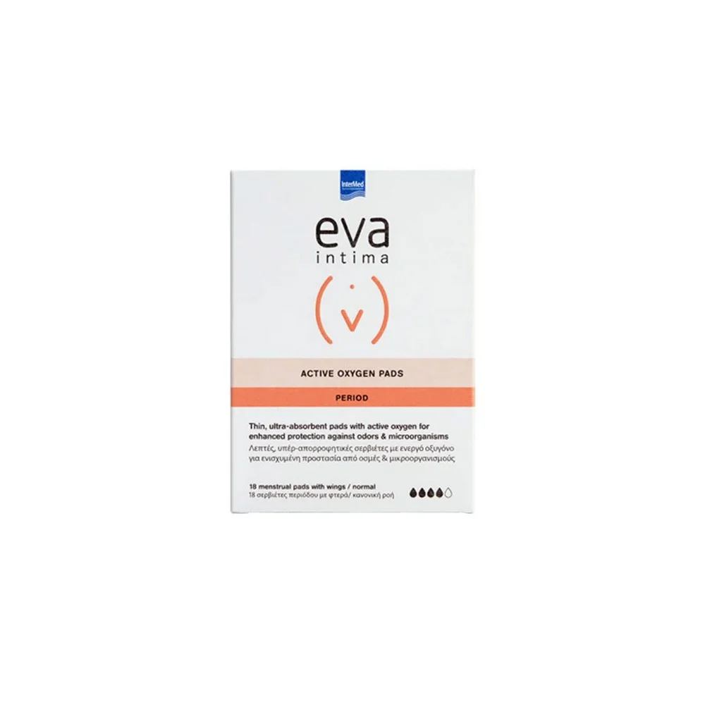 ΔΩΡΟ Intermed Eva Intima Active Oxygen Pads Period Λεπτές Και Υπερ Απορροφητικές Σερβιέτες Με Ενεργό Οξυγόνο 18 τεμάχια 