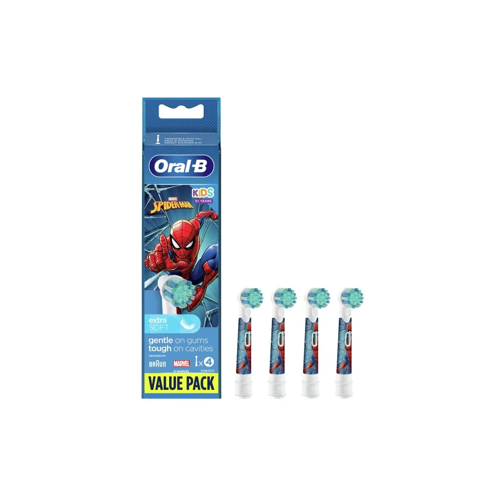 Oral-B Kids Spiderman Replacement Replacement Electric Toothbrush Heads 4 pieces