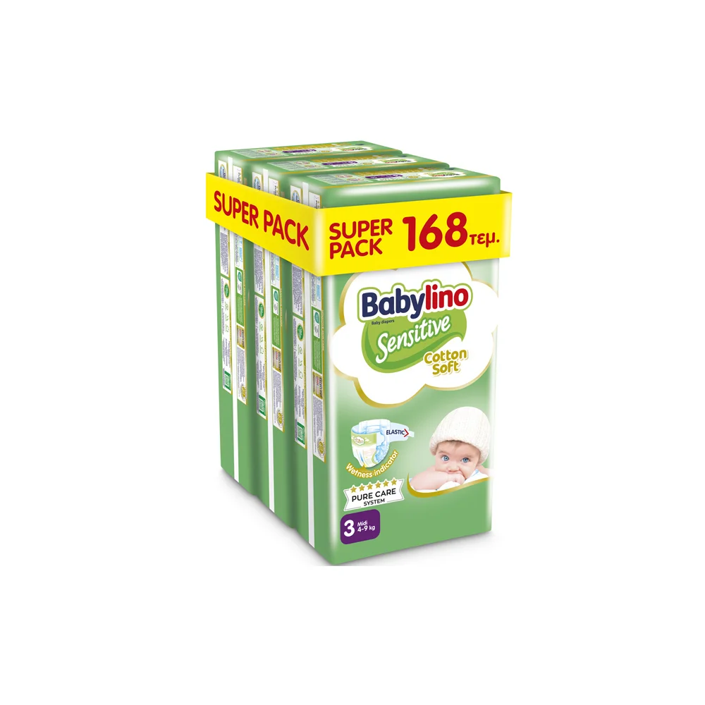 Babylino Super Pack Sensitive Cotton Soft Βρεφικές Πάνες Μέγεθος 3 (4-9kg) 168 πάνες