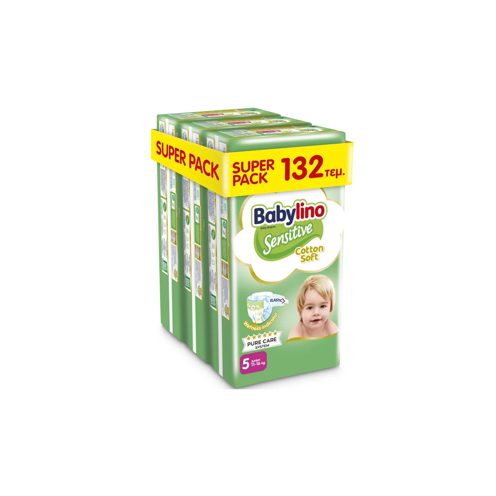 Babylino Super Pack Sensitive Cotton Soft Βρεφικές Πάνες Μέγεθος 5 (11-16kg) 132 πάνες