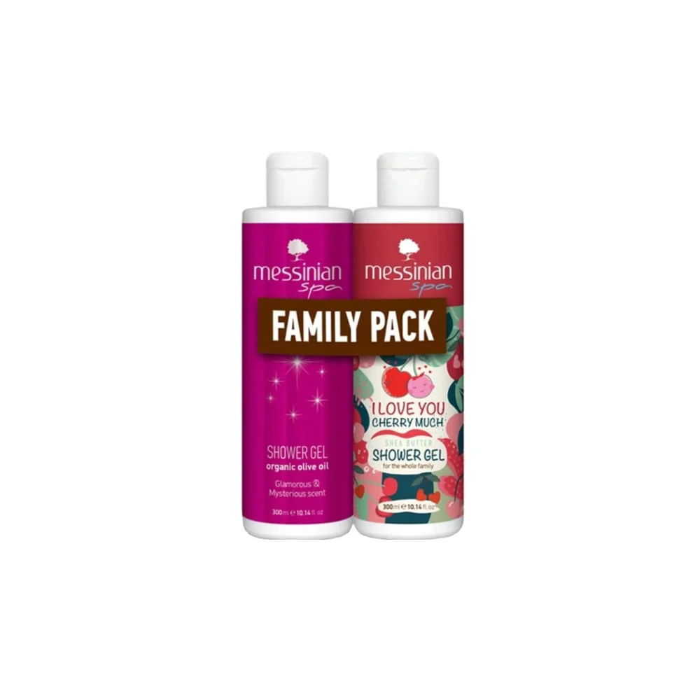 Messinian Spa Promo Organic Olive Oil Glamorous & Mysterious Scent Shower Gel 300ml & I love You Cherry Much Shea Butter Shower Gel 300ml
