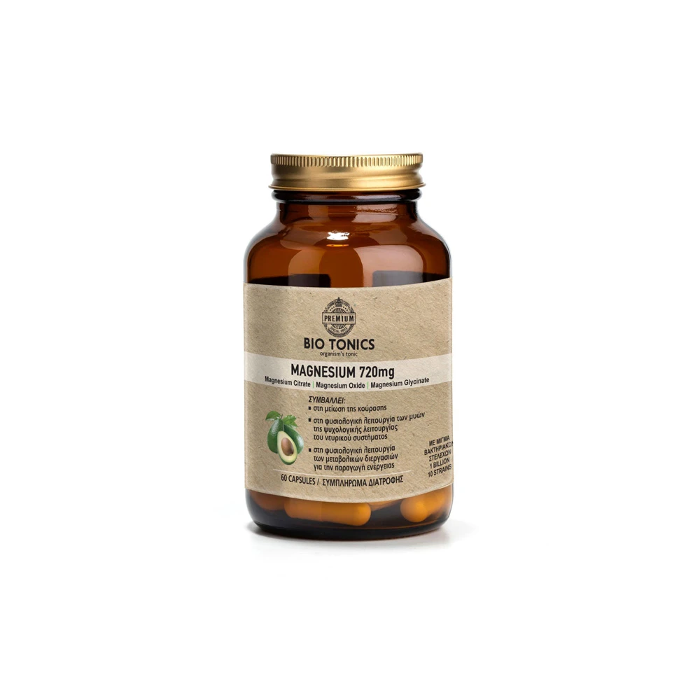 Bio Tonics Magnesium 720mg Συμπλήρωμα Διατροφής Με Μαγνήσιο 60 κάψουλες
