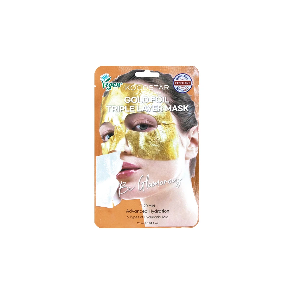 Kocostar Premium Gold Foil Triple Layer Mask Εμποτισμένη Μάσκα Προσώπου Για Ενυδάτωση Που Διαρκεί 25ml