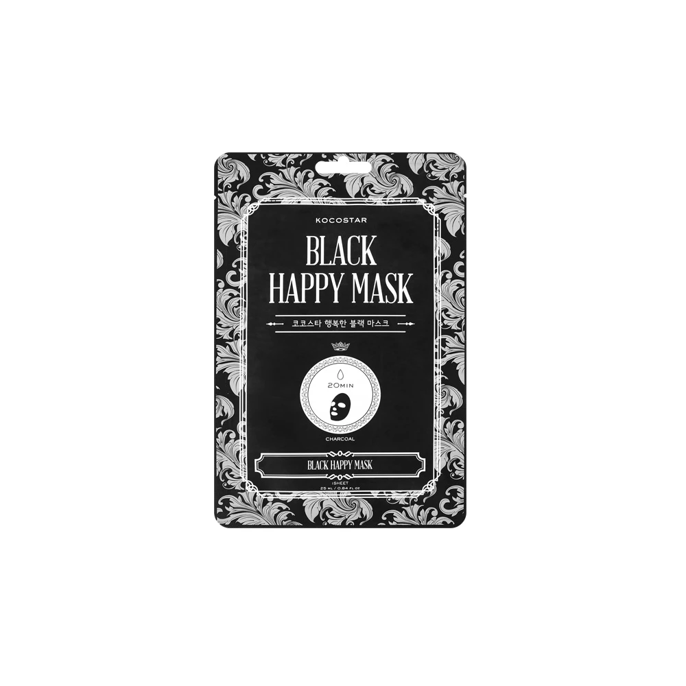 Kocostar Black Happy Mask Eμποτισμένη Μάσκα Καθαρισμού Με Άνθρακα Για Όλους Τους Τύπους Δέρματος 1 τεμάχιο