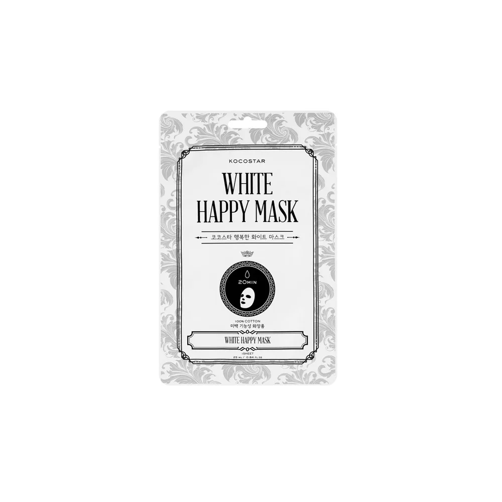 Kocostar White Happy Mask Εμποτισμένη Μάσκα Προσώπου Με Νιασιναμίδη Για Λάμψη Για Όλους Τους Τύπους Δέρματος 1 τεμάχιο