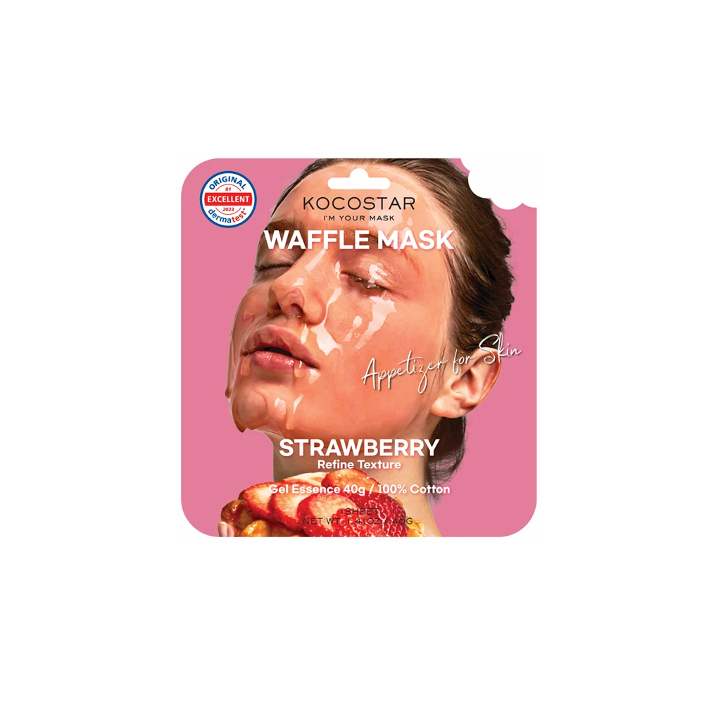 Kocostar Waffle Face Mask Strawberry Εμποτισμένη Μάσκα Καθαρισμού & Λάμψης Για Λιπαρές Επιδερμίδες 40gr