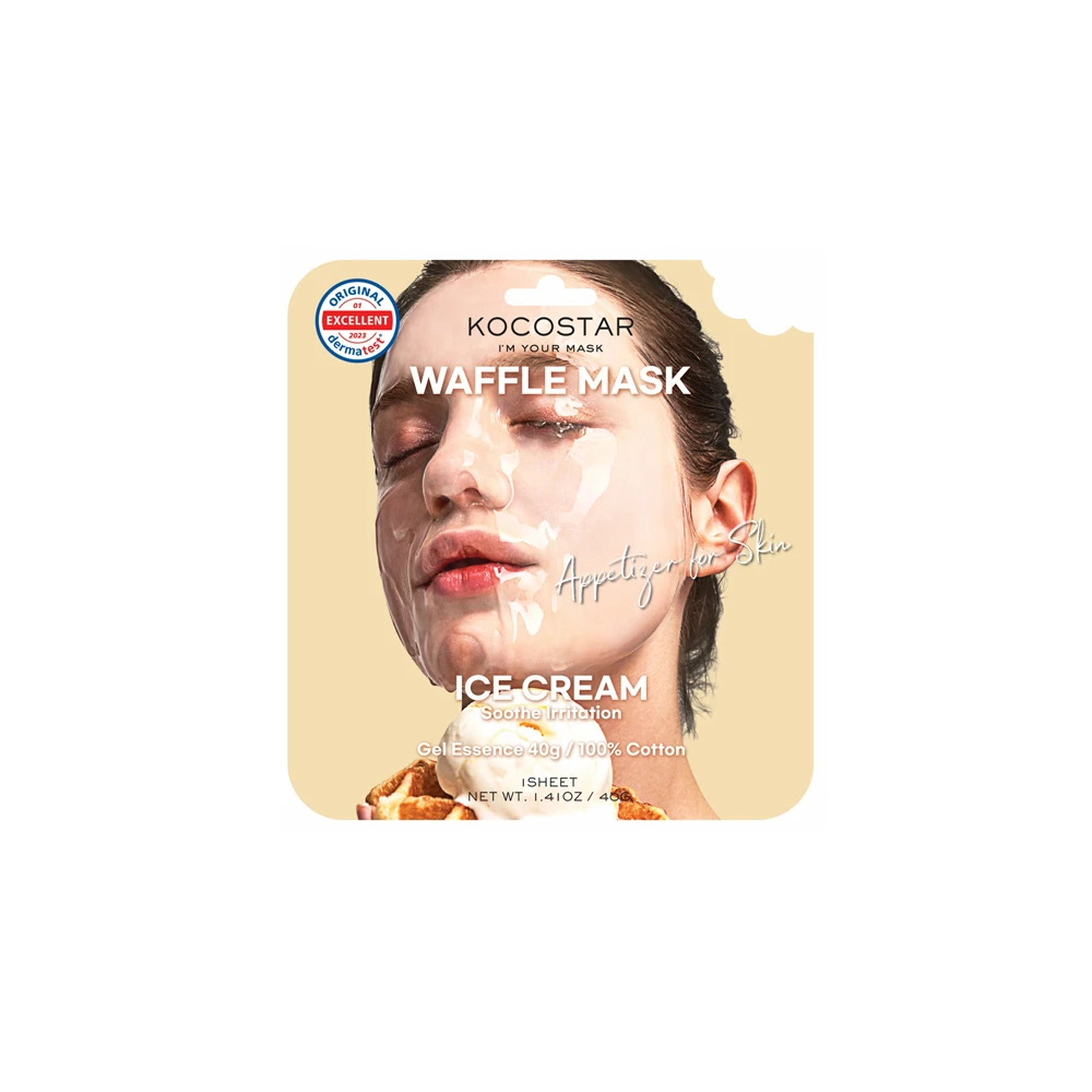 Kocostar Waffle Face Mask Ice Cream Εμποτισμένη Kαταπραϋντική Mάσκα Προσώπου Για Ευαίσθητες Επιδερμίδες 40gr