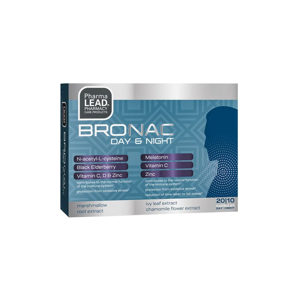 Pharmalead Bronac Day & Night Συμπλήρωμα Διατροφής Για τη Φυσιολογική Λειτουργία Του Ανοσοποιητικού Συστήματος Για Καλύτερο Ύπνο 20+10 κάψουλες