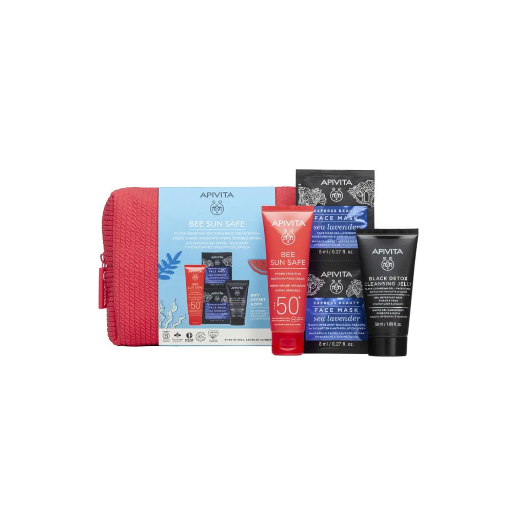 Apivita Promo Bee Sun Safe Hydra Sensitive Soothing Face Cream SPF50+ 50ml & Black Detox Cleansing Jelly 50ml & Express Beauty Face Mask Sea Lavender 2x8ml