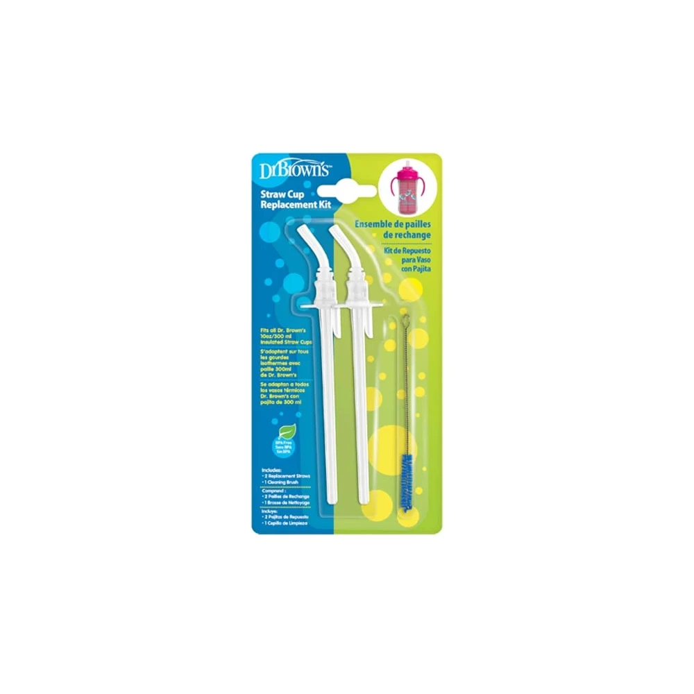 Dr. Brown's Straw Cup Replacement Kit Ανταλλακτικά Καλαμάκια Για Κύπελλο 2 τεμάχια & Βουρτσάκι Καθαρισμού 1 τεμάχιο