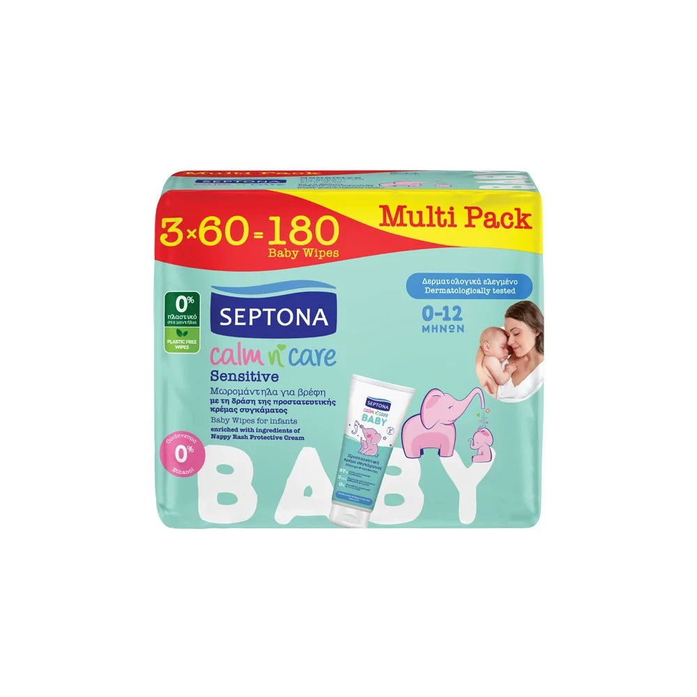 Septona Multi Pack Calm n' Care Sensitive Baby Wipes 3x60 pieces