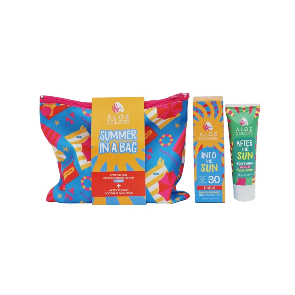 Aloe Colors Promo Ιnto The Sun Cosmetic Summer In A Bag Face Sunscreen Tinted SPF30 50ml & After Sun Soothing Face Mask 50ml